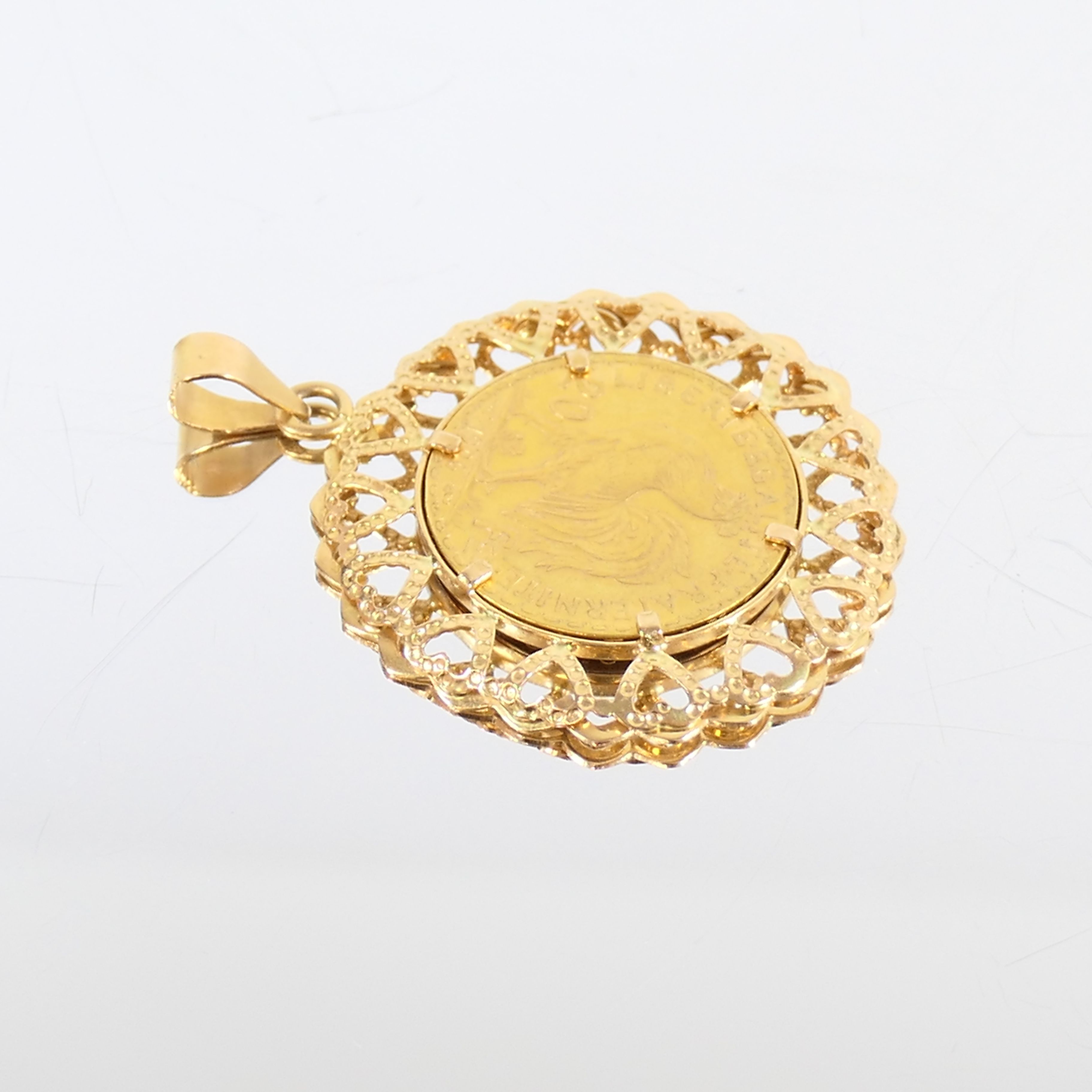 Pendentif Porte-Pièce En Or 750/18k Avec Pièce 20 Francs - Occasion Rénové - 1.75 Grammes