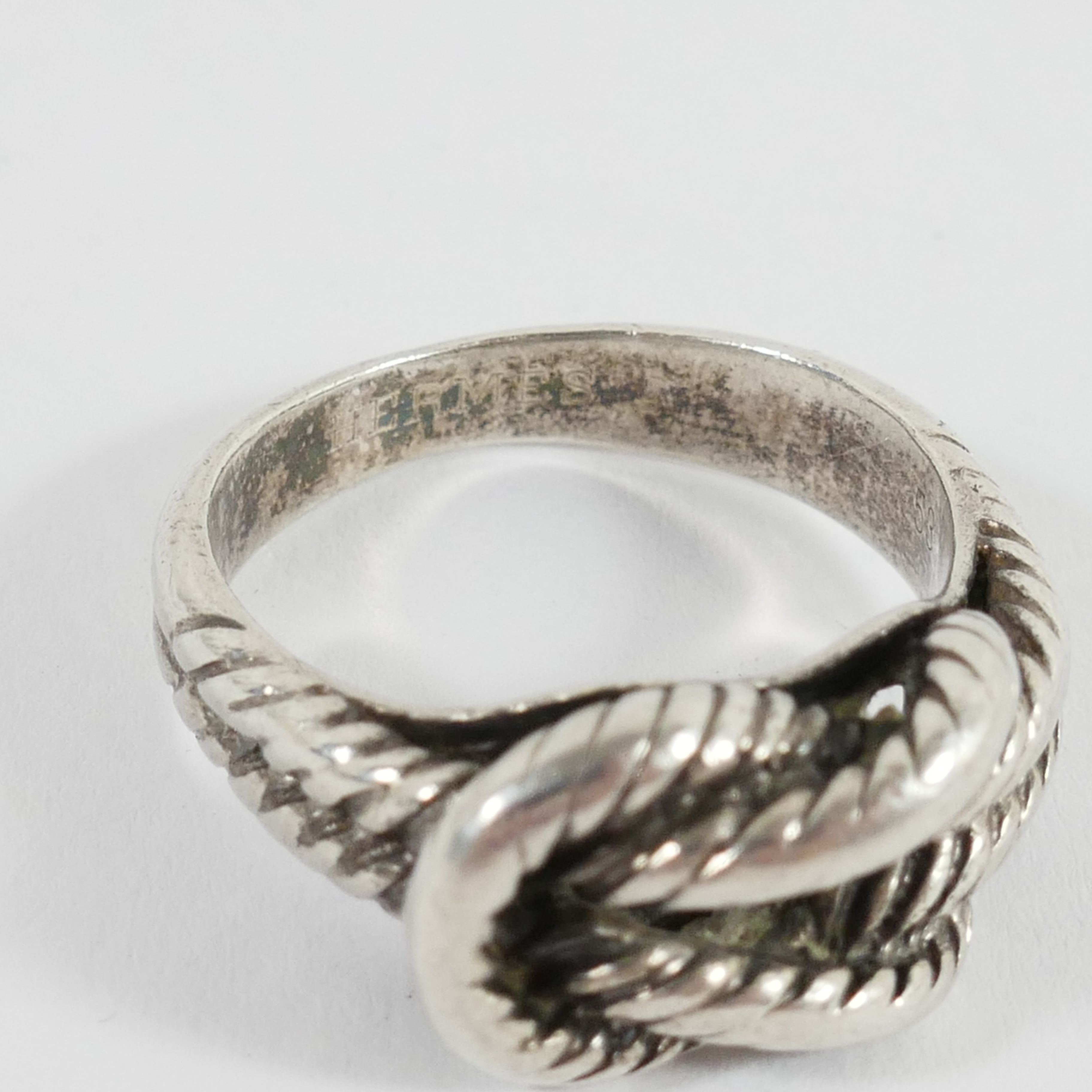 Bague Anneau En Argent - Motif Cordage Tour Complet - Taille 55 - Occasion